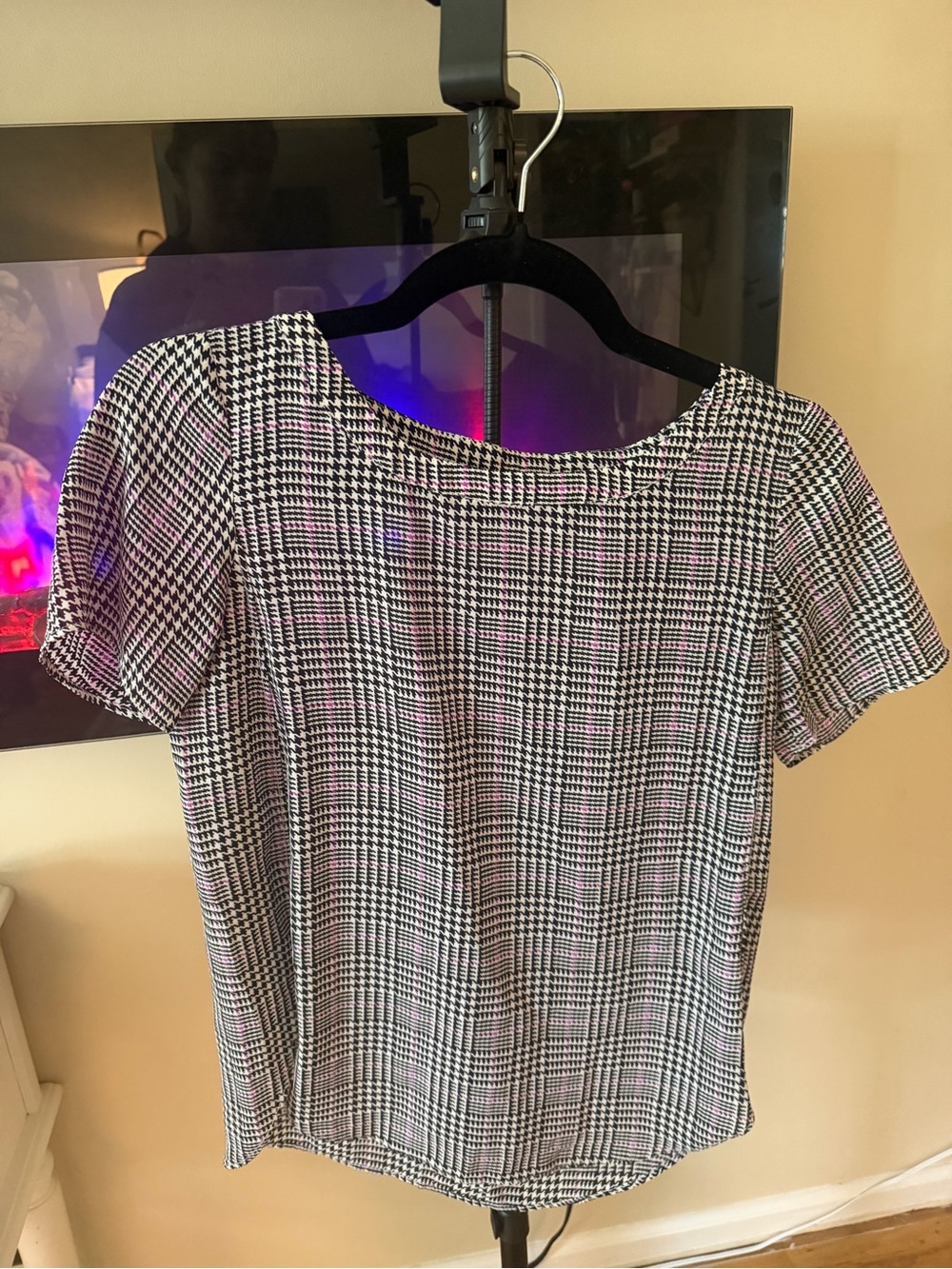 Banana Republic Black & White Check Short Sleeve Blouse